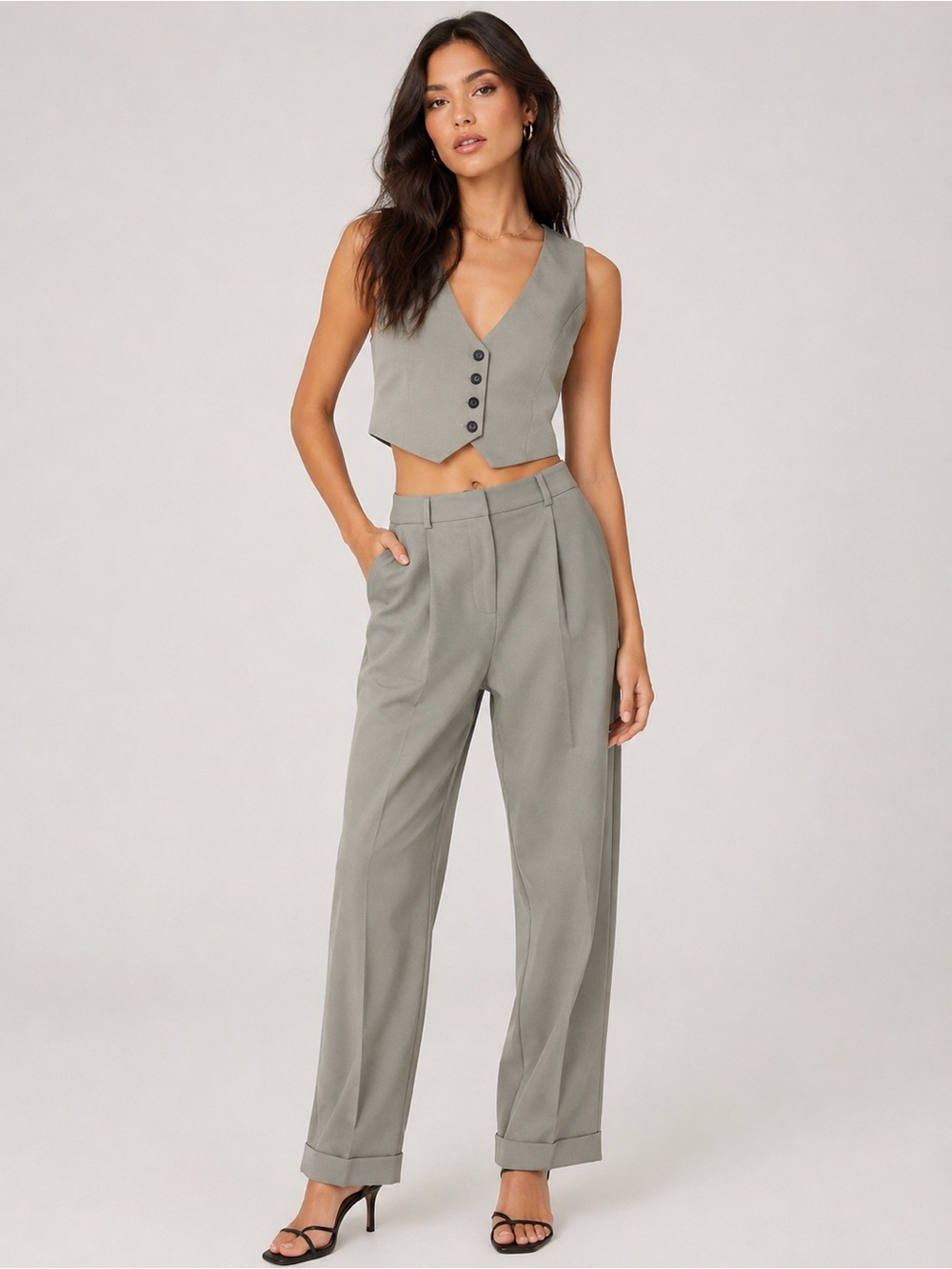Nasty Gal The Stakes Are High Waisted Gray Pleated Tapered Pants NWT